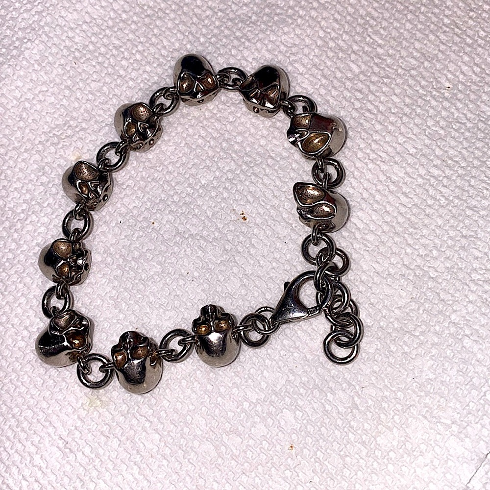 Platinum hard metal skull bracelet